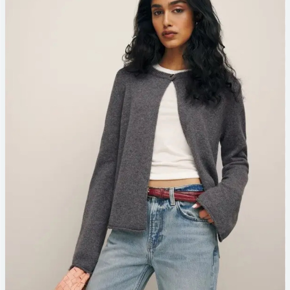 Reformation Liza Open One Button Cashmere Cardigan Sweater